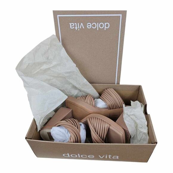 NEW Dolce Vita Chunky Block Heel Platform Slide Sandals Neutral Beige Size 7 - Picture 2 of 11